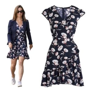 J Crew Mercantile Navy Blue Floral  Faux Wrap Dress Women's Size 6